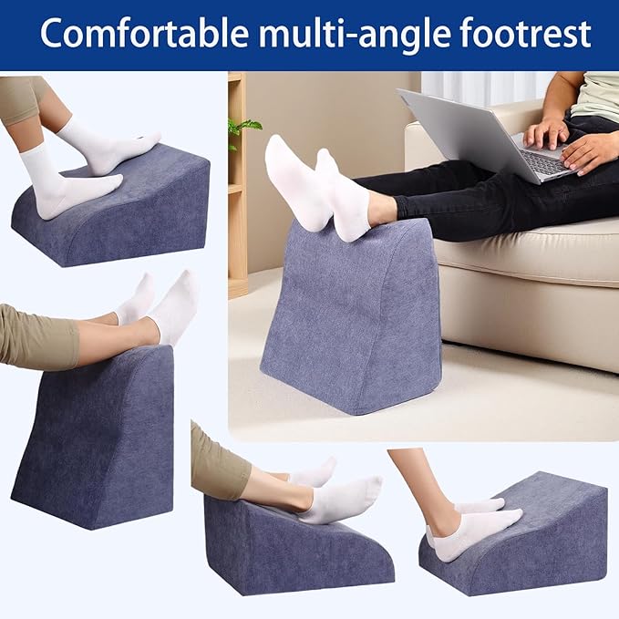 Foot Rest for Under Desk at Work Ergonomic Under Desk Footrest，Support Foot Pillow Double-Sided Footstool， for Office, Home & Gaming Leg Elevation Pillow Blue
