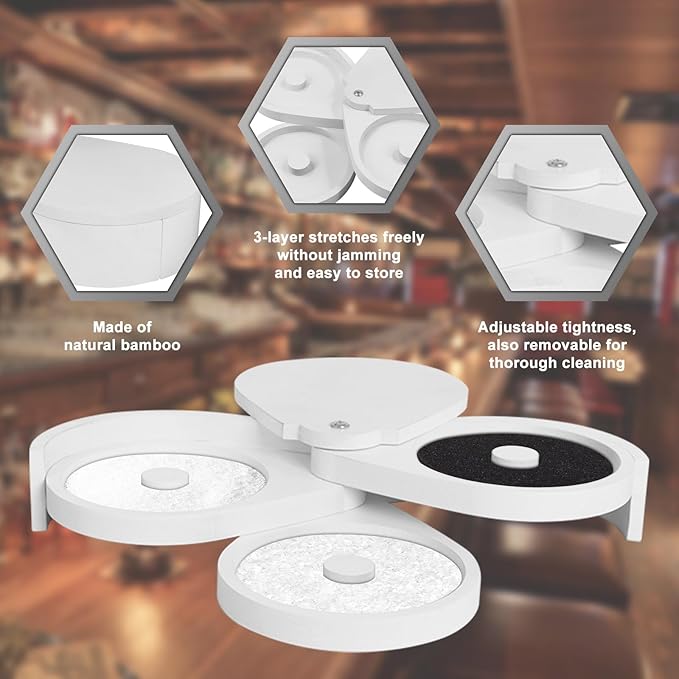 Margarita Salt Rimmer Set Bamboo– 3-Tier Bar Glass Rimmer with Lid and 6 Sponges for Cocktails, Perfect for Margaritas, Bloody Marys, and Manhattans – Ideal for Home and Parties White