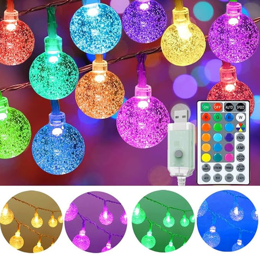 Mocalido 20ft Color Changing Globe String Lights Indoor, Hanging Colored Lights for Bedroom 30 LED USB Powered with Remote, Fairy Lights Classroom, Camping Tent Decor