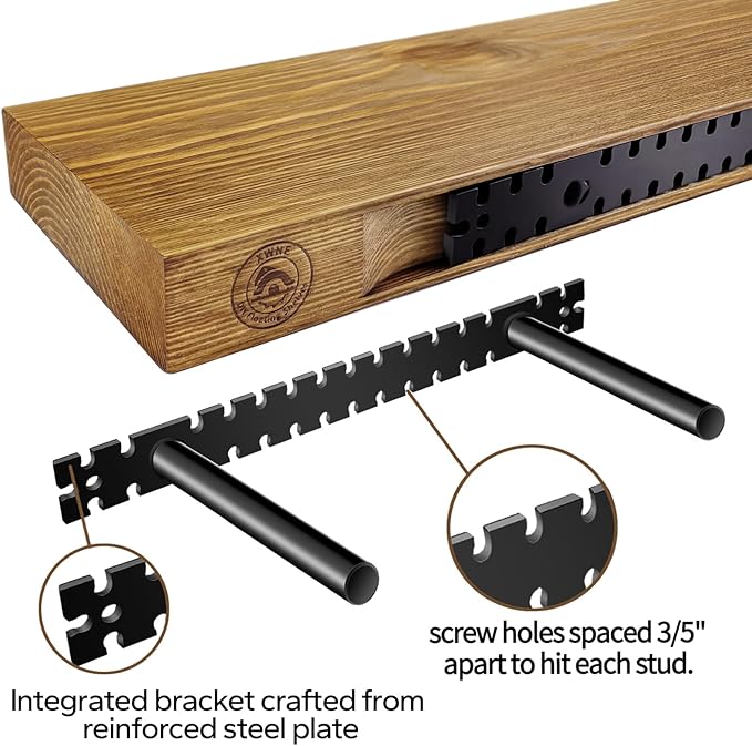 Wood Floating Shelves,16 inch Rustic Wood Wall Shelves for Bathroom Living Room Bedroom Kitchen Farmhouse Laundry Room Set of 2,Handmade-Thickened Wall Shelf,Oak Color