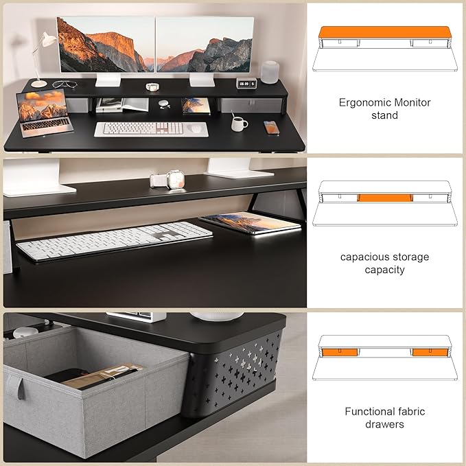 48 x 24 Inch Standing Desk with 2 Drawers, Easily Assembled Height Adjustable Desk, Ergonomic Sit to Stand Electric Desk for Home Office Workstation, Classic Black