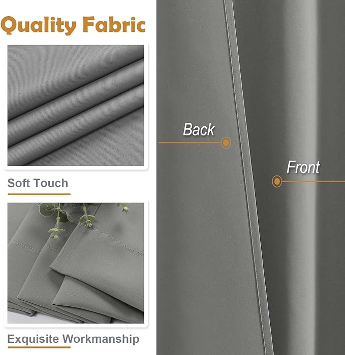 Aiyufeng Light Grey Short Blackout Curtains for Bedroom 54 Inches Long 2 Panels Set, Solid Thermal Insulated, Energy Saving Window Treatment Curtains Blackout Drapes, W40 x L54 Inch, Light Grey