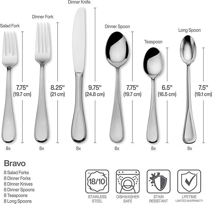 Mikasa Bravo Flatware Service for 8 with caddy, 18/10 Stainless Steel, Silverware Set with Serving Utensils and Expandable Caddy, 52 Piece
