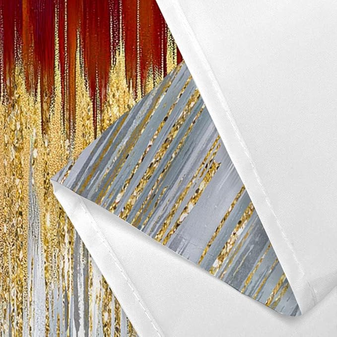 JAWO Abstract Dark Red Shower Curtain, Gold Blue Boho Ombre Minimalist Chic Art Shower Curtains, Modern Neutral Contemporary Striped Brush Strokes Tan Art Waterproof Bathroom Curtain with 12 Hooks
