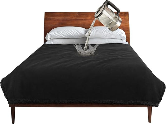 Catalonia Waterproof Bed Blanket, Washable Leakproof Bed Cover, Reversible Protector Blanket for Couch Sofa, Stain Proof Blanket Pad for Adults, 80X60 inches, Black