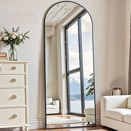 Arched Full Length Mirror, 65"x21" Gold Mirror with Stand, Full Body Mirrors for Leaning Against or Wall Mounted, Large Floor Mirrors for Bedroom, Living Room, Black
