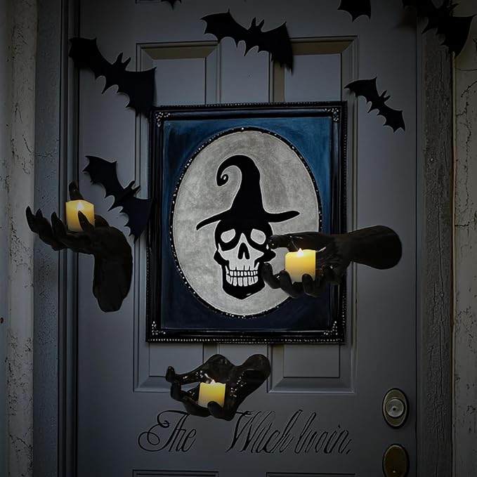 Gothic Wall Decor, Set of 3 Wall Mounted Creepy Ghost Hands with Tea Lights Candles, Spooky Goth Decor Black Horror Reaching Ghost Hands for Halloween Spooky Hainging Decorations