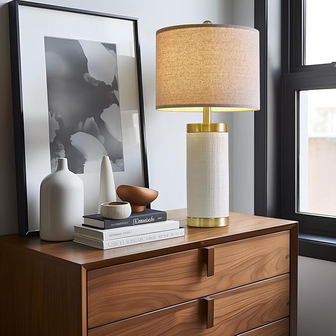 24.5 inches Modern Ceramic Bedside Lamp Set of 2 for Bedroom Decor Farmhouse Table Lamp for Living Room Office Dorm