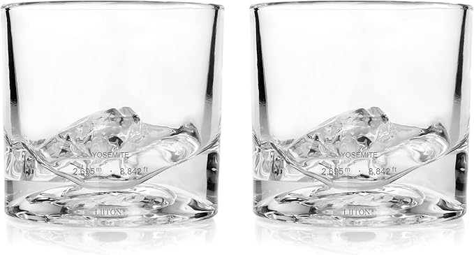 LIITON Yosemite Heavy Crystal Whiskey Glasses Gift Set of 2, Thick Freezable Bourbon Glass 1lb Each, Premium Whiskey Gifts for Men, Frozen Crystal Chills Cocktails, 10 oz