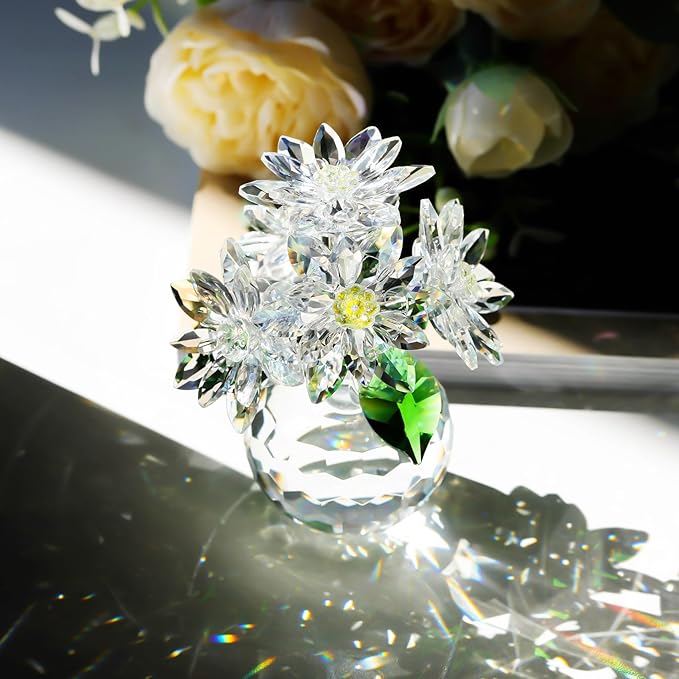 Enjinkail Handmade Crystal Daisy Figurine - Clear Glass Flowers Gifts for Women, Elegant Home Decor & Table Centerpiece