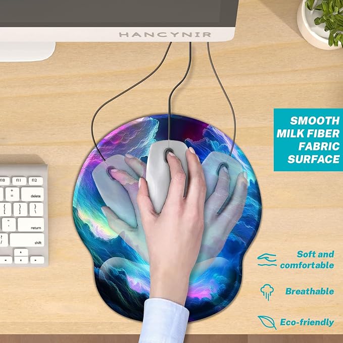 Galaxy Mouse Pad with Wrist Rest, Ergonomic Gel Mousepad Wrist Support, Computer Gaming Cute Mouse Pad with Pain Relief Non-Slip PU Base for Desk Accessories Home Office Decor Supplies