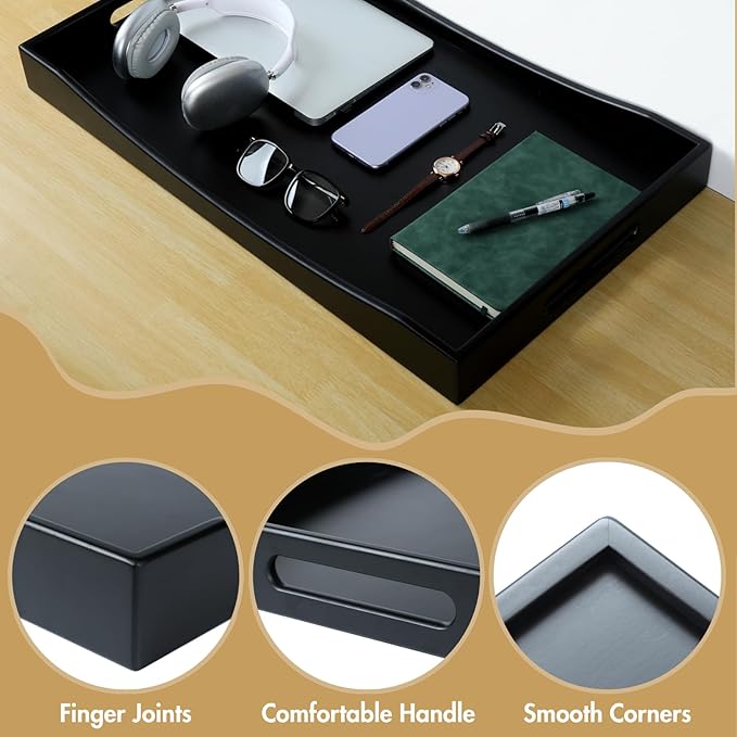 GOBAM Bamboo Extra Large Ottoman Tray, 26 x 15 inches - Wooden Tray for Dining Table & Parties, Serving Tray with Handles for Food, Cheese, Snacks, Tea, Coffee & Wine