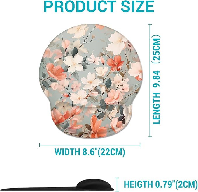 Ergonomic Mouse Pad Wrist Support, Flower Floral Gel Mouse Pads with Wrist Rest, Comfortable Pain Relief Mousepad with Non-Slip PU Base for Gaming Work Desk Accessories Office Decor