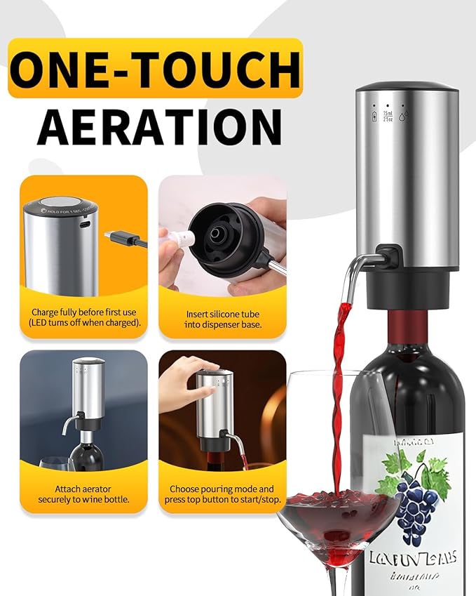CIRCLE JOY Rechargeable Electric Wine Opener Set 8-in-1 Stainless Steel Automatic Wine Bottle Opener Gift Set w/Electric Wine Aerator Pourer, Foil Cutter, Wine Drip Ring, Vacuum Pump & 2 Wine Stoppers
