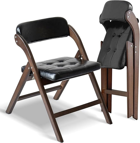 2 Pack Wooden Folding Chair with Padded Seat, Stackable Wooden Foldable Chair, Folding Chairs with Cushion for Guests Kitchen, Bedroom, Office, Wedding, Library, Party, Picnic (Walnut Black)