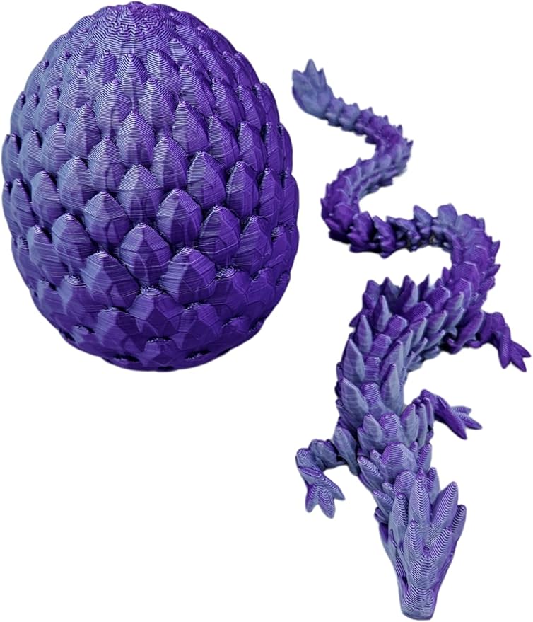 3D Printed Dragon Egg Articulating Gemstone Dragon Fidget Figurine - Vibrant Color Dragons Flexible ADHD, Autism and Anxiety Relief - Articulated Joints (Purple Mint Silk)