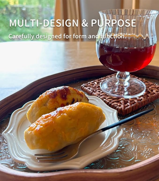 IwaiLoft Glass Serving Tray with The Crabapple Pattern Glass and Walnut for Kitchen Countertop Home Decor for Coffee Table, Also Suitable for Tea Coffee Decorative Trays (Clear,14.5" x 10" x 1")