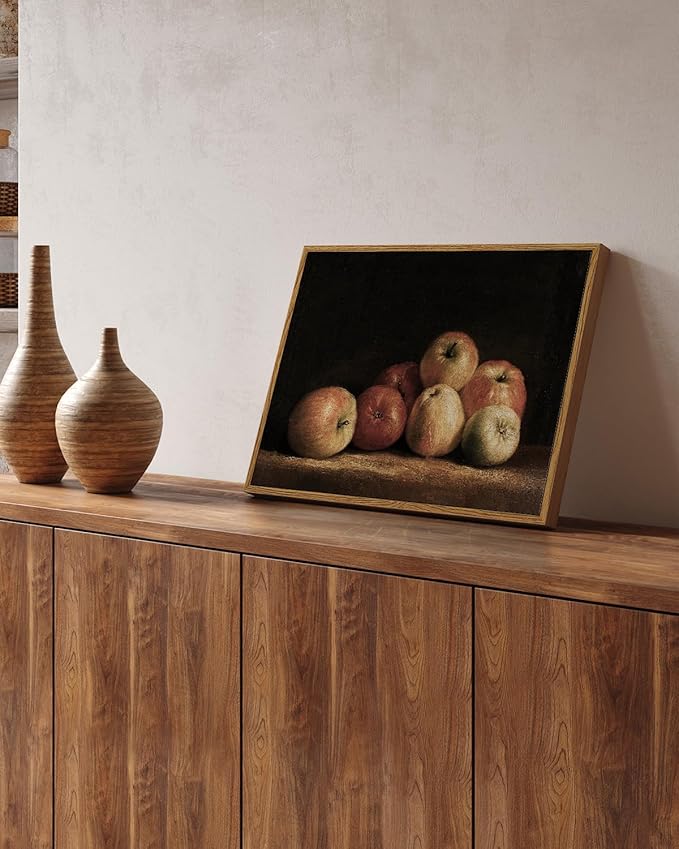VIYYIEA Vintage Framed Apple Wall Art, Kitchen Bedroom Dining Room Fruit Art Decor, Still life of apples Canvas Print Paintings, French Country Home Farmhouse Dark Decor, 12x16 Inch