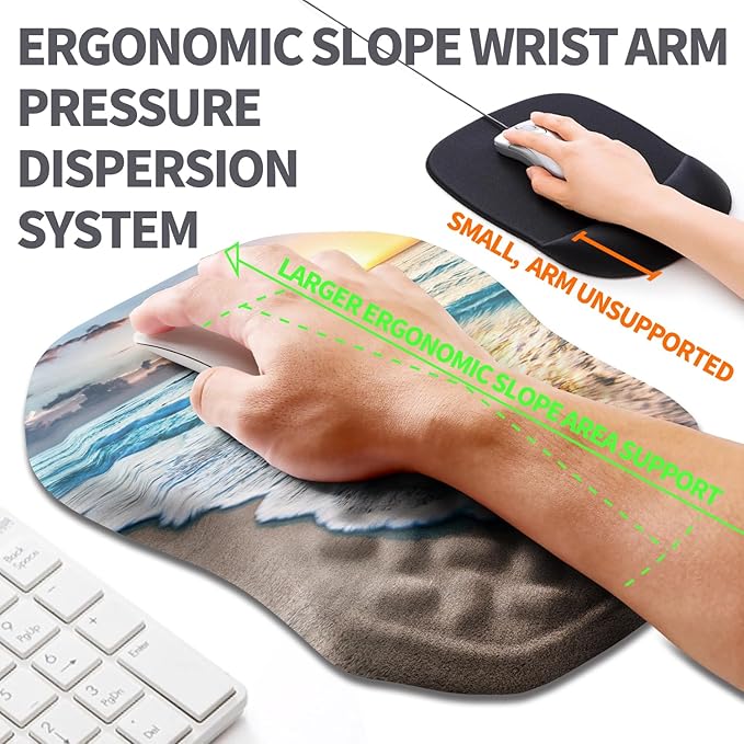 Ergonomic Slope Mouse Pad Wrist Support, Wrist Rest Mousepad for Carpal Tunnel Pain Relief with Massage Bulge and Slow Rebound Memory Foam (12x8 inch, Sunrise Beach)