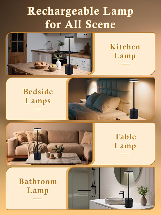 Cordless Table Lamps Set of 2,6000mAh Battery Operated Lights,Dimmable+3 Colors Rechargeable Lamp Cordless Lamp,Portable Wireless Small Table Lamp for Bedroom/Kitchen/Bathroom/Dining/Outdoor [Adapter]