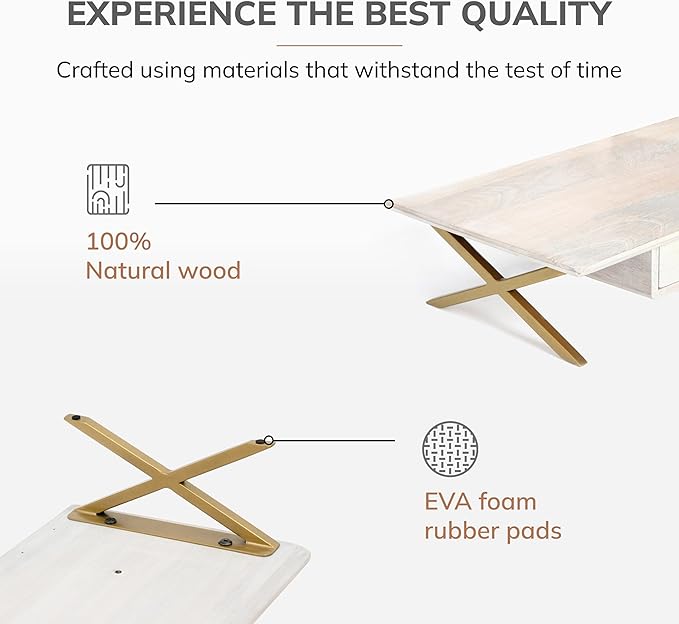 Anji Mountain Monitor Stand - Desktop Organizer & Laptop Riser, Ergonomic Monitor Riser, Space-Saving Monitor Stand for Desk, Durable Construction, Easy Assembly, Ideal for Home & Office,White Wash