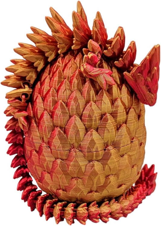 3D Printed Dragon Egg Articulating Gemstone Dragon Fidget Figurine - Vibrant Color Dragons Flexible ADHD, Autism and Anxiety Relief - Articulated Joints (Gold Red)