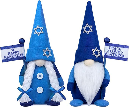 Hanukkah Gnome Decorations, 2 PCS Handmade Mr & Mrs Chanukah Swedish Tomte Gnomes Plush Table Ornaments Gift for Hanukkah Decorations Party Supplies