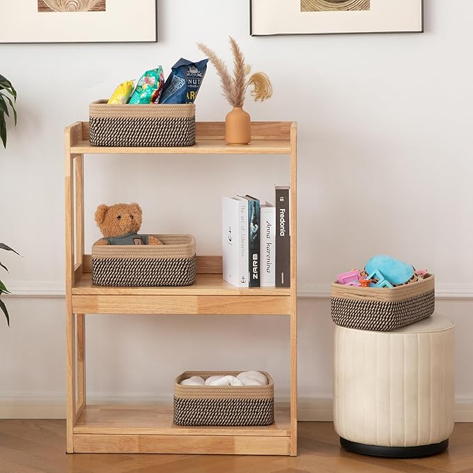 OIAHOMY 4 Pack Storage Baskets for Organizing, Small Bins for Shelves, Cute Decorative Storage Bins, Organizer Baskets for Gifts Empty, 11.8''Lx7.8''Wx4.7''H,Black/Yellow