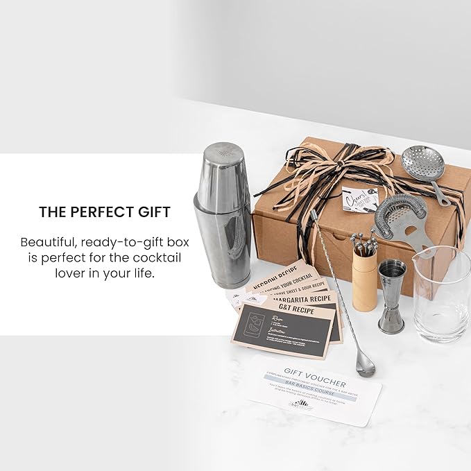 A Bar Above 22-Piece Professional Bartender Gift Set - Premium Barware for Home Bar - Bartending Kit Includes Boston Shaker, Jigger, Mixing Glass & More - Valentines Day Gifts for Him & Her