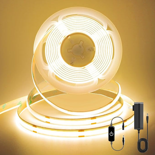 COB LED Strip,LED Strip Lights 3M/9.84ft,Touch Dimmable LED Strips,CRI90+,2700K Warm White cob led,960LEDs,24V LED Tape Lights,Indoor for Bedroom, Kitchen, TV, Mirror,Cabinet