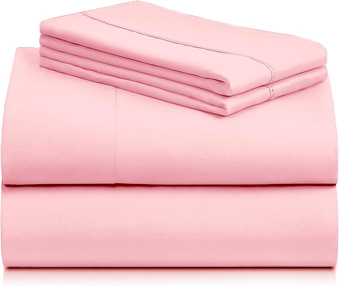 LuxClub 4 PC Sheet Set Bed Sheets Deep Pockets 16" Eco Friendly Wrinkle Free Cooling Machine Washable Hotel Bedding Silky Soft - Baby Pink California King