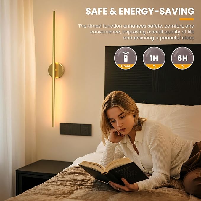 NIORSUN 34 Inch Battery Operated Wall Sconce Set of 2, Gold Round Base Rechargeable Wall Lights with Remote, 3CCT Dimmable Wireless Wall Sconces for Living Room Bedroom Hallway