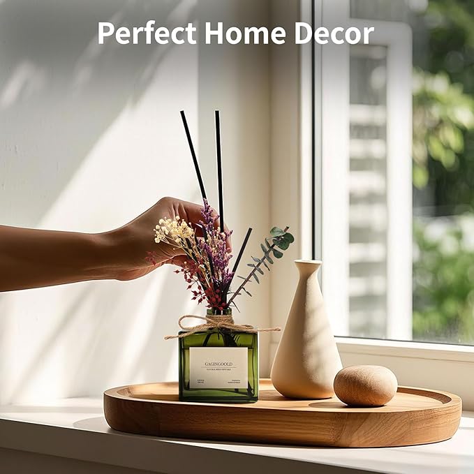 Reed Diffuser, 6.09 oz Earthy Sandalwood Scent Diffuser with Sticks & Dried Flowers, 120 Days Long Lasting diffusers for Home, Elegant Fragrance for Bathroom Bedroom Office Decor Air Fresh