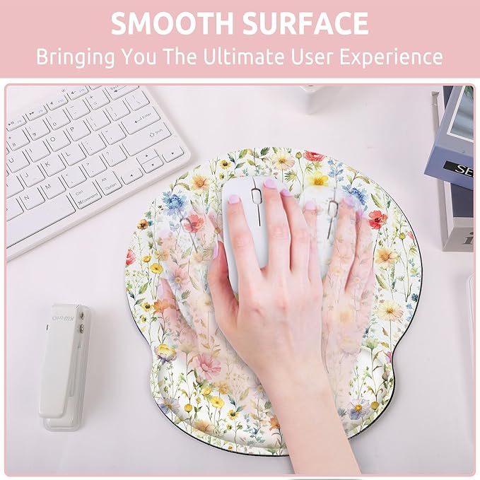 Ergonomic Mouse Pad with Wrist Rest, Small Mousepad with Non-Slip Rubber Base and Smooth Surface, Floral Mouse Pads for Desk, Office Desk Accessories