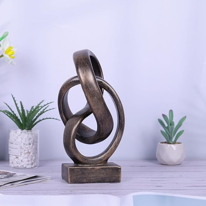 Abstract Bronze Rope Knot Statue, Geometric Decor, Living Room Coffee Table Bookshelf countertop Bronze Decor, Office Coffee Table entryway entryway Desktop Decor.