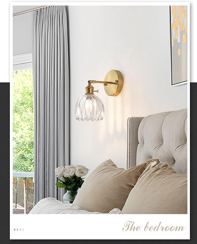 Plug in and Hardwired Wall Sconces, Luxury Vintage Tulip Crystal Glass Shade Wall Light with Switch for Bedside Bedroom Living Room (Tulip-Clear, 1)