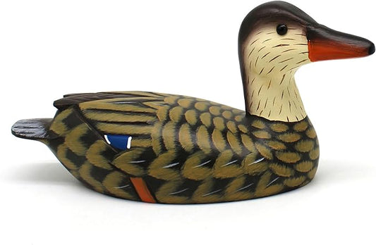 CVHOMEDECO. Primitives Hand Engraving and Painted Wood Duck Decor Farmhouse Figurine Mallard Decorative Accent, 10 Inch, Brown