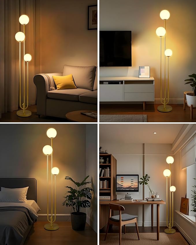 63IN 3-Light Dimmable Floor Lamp, Unique Candle Holder Style Gold Tall Standing Lamps with 3000K G9 Bulbs for Reading, Mid Century Modern Floor Lamp for Living Room Bedroom Home Office