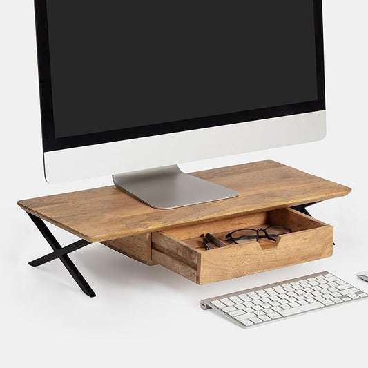 Anji Mountain Monitor Stand - Desktop Organizer & Laptop Riser, Ergonomic Monitor Riser, Space-Saving Monitor Stand for Desk, Durable Construction, Easy Assembly, Ideal for Home & Office,Natural