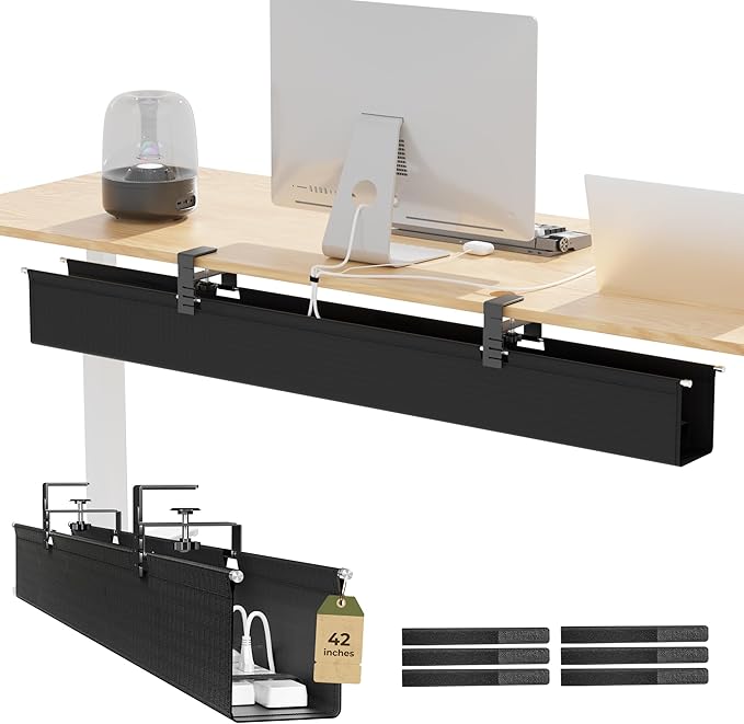 [Upgraded] 42" Under Desk Cable Management Tray, Orapoke Cable Management Under Desk No Drill, Large Fabric Cord Hider for Wire Organization, Cord Organizer Supports Up to 30lbs for Office, Home