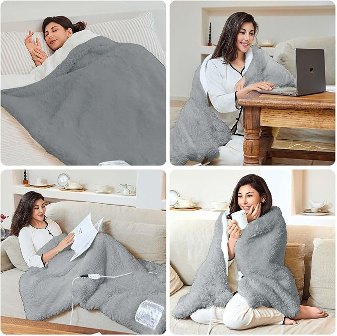 Heated Blanket - Soft Shaggy Faux Rabbit Fur Electric Blanket, Fast Heating Blanket with 10 Hours Auto Shut Off, 6 Fast Heating Levels (Gray, 84"X90")