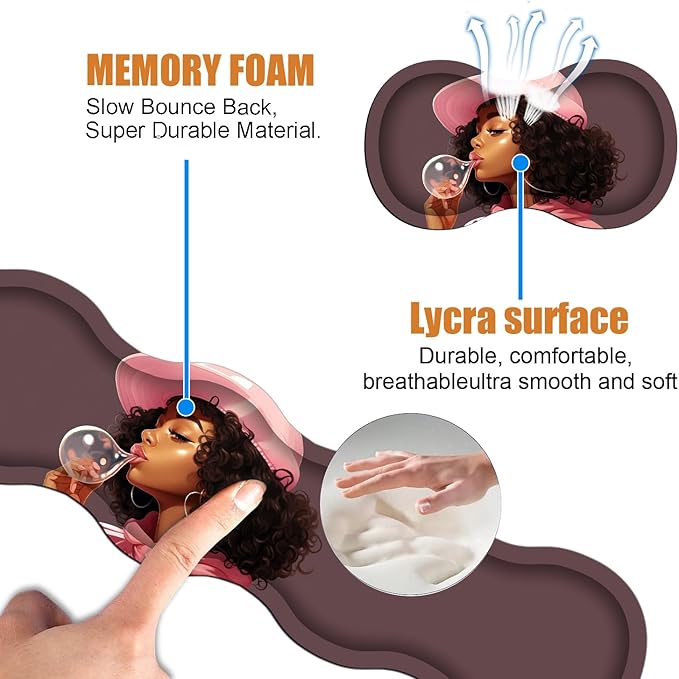 4 in 1 Ergonomic Keyboard Wrist Rest & Mouse Pad Wrist Rest Set, Large XXL Gaming Desk Mat 31.5"x 11.8" with Non-Slip Base, Memory Foam for Home Office Study Gaming, African American Black Girl