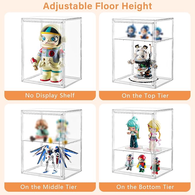 Acrylic Display Case for Collectibles, Clear Acrylic Display Box with 3 Adjustable Layers and Magnetic Door, Stackable Clear Storage Box/Bins for Figures,Lego, Book