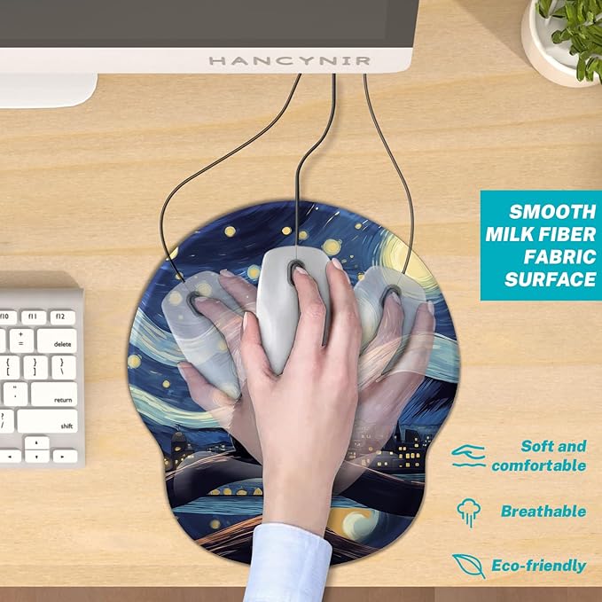 Black Cat Ergonomic Mouse Pad Wrist Support, Starry Night Gel Mouse Pads with Wrist Rest, Cute Computer Mousepad for Desk with Non-Slip PU Base, Comfortable Mouse Pad Office Desk Accessories