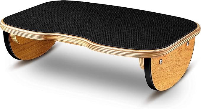Taiyin Ergonomic Wood Foot Rest for Enhanced Circulation Under Desk Wood Footrest Stool Rocker Balance Board for Supporting Relieving Leg Pressure, Home and Office Use, 15.8 x 11 x 4.3 Inches