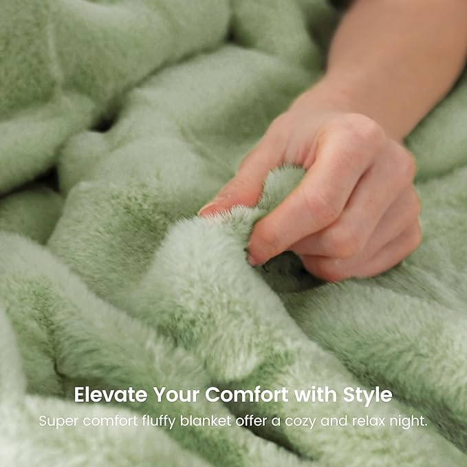 Cozy Bliss Fluffy Faux Fur Throw Blanket for Couch,Warm Cozy Soft Green Throw Blankets for Sofa Bed Living Room,60x80 Inches