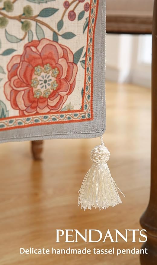 Floral Cloth Small Runner for Table,Decorative Linen 63 Inches Long Table Runners,Farmhouse Decor Tabletop for Kitchen,Dining,Party,Home,Christmas,12"*63"