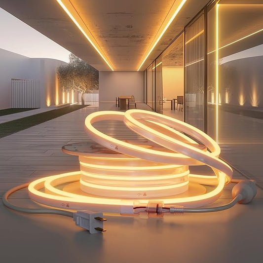 LED Neon Rope Light, 32.8ft Dimmable Commercial Neon Strip Light Outdoor Waterproof,ETL Listed 2500K Warm White LED Rope Lights for Supermarket,High Building, Celebration,110V