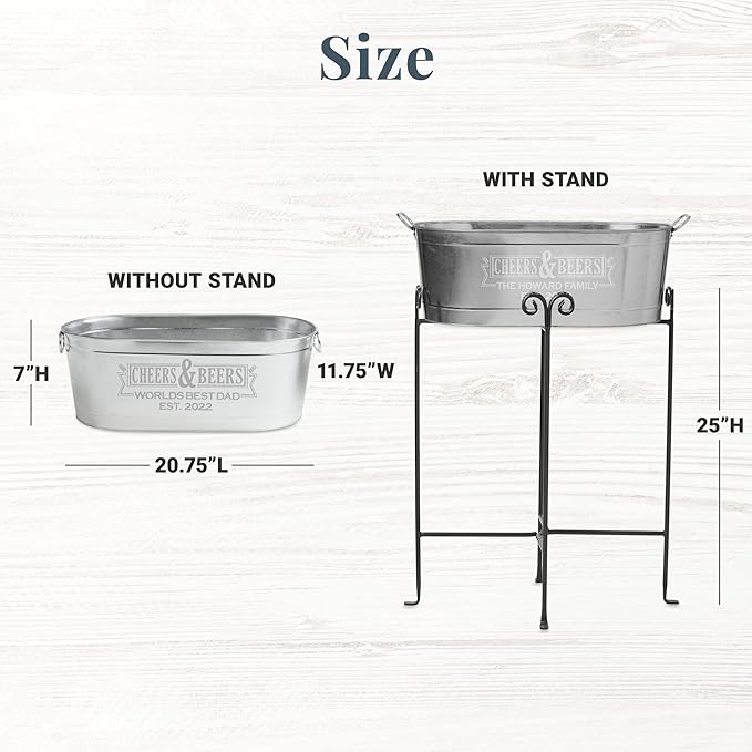 Let's Make Memories Personalized Cheers & Beers Beverage Tub w/Stand - Custom Beverage Tub - Unique Entertaining Essential - 5.5 Gallons
