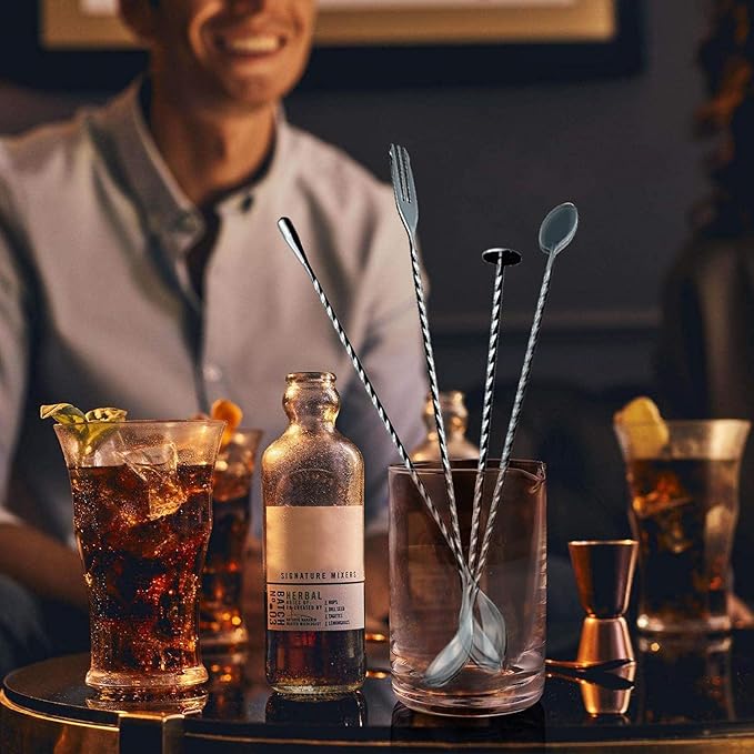 JETKONG 4 Pcs Bar Spoons Cocktail Mixing Spoon 12-Inch Bar Stirring Spoon Stainless Steel Cocktail Stirrer, Long Handle Drink Stirrers Cocktail Spoons